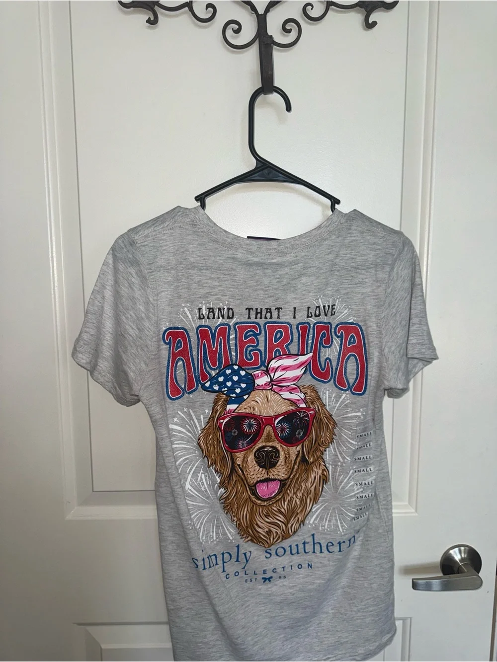 Fourth of July Simply Southern Gray Dog Tee with Red & Blue Patriotic Accents